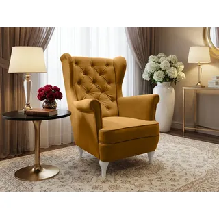 Beautysofa Ohrensessel Sessel FALCO Chesterfield Wohnzimmersessel Fernsehsessel gelb