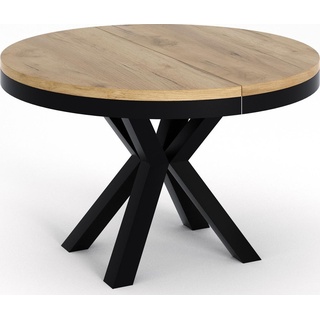 Runder Ausziehbarer Esstisch - Tisch im Loft-Stil mit Metallbeinen - Industrieller Tisch für Wohnzimmer - Spacesaver - Eiche Craft - 100 cm