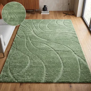 Teppich OTTO HOME "Lavia, Wellenmuster, Hoch-Tief", grün (dunkelgrün), B:200cm H:20mm L:300cm, Kunstfaser, Teppiche, Teppich, Linienmuster, modernes Design, 3D Optik, Designteppich, Wohnzimmer
