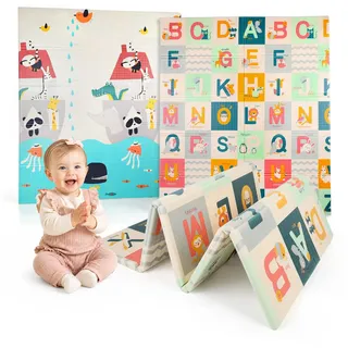 Dripex Krabbelmatte Baby Faltbar 200x180x1.5 CM Kinder Spielmatte BPA-frei | Groß Spieldecke Rutschfeste Krabbeldecke Wendbar Tragbar & Wasserdicht für Kinderzimmer Wohnzimmer (ab 0 Monate)