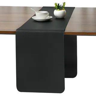 Myir JUN Tischläufer Tischläufer Modern Abwaschbar Outdoor Doppelseitige Kunstleder Wasserdicht rutschfest und zur Dekoration verwendbar 40 X 183 cm(Schwarz)