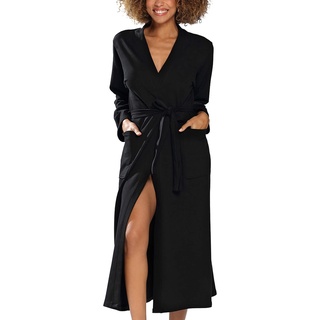 DKaren Bademantel Damen Frottee ohne Kapuze Melisa - Bademantel Damen Frottee Lang - Baumwolle Bademantel Damen Frottier-Bademantel Damen Lang Baumwolle S Schwarz - S