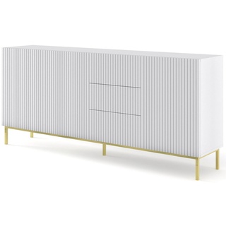 Domando Sideboard Sideboard Moneglia, Breite 200cm, Push-to-open, besondere Fräsoptik, goldenes Gestell weiß 200 cm x 89 cm x 42 cm