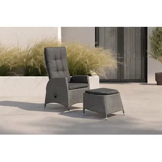 OUTFLEXX Rocking Dining Sessel, grau/braun-meliert, Polyrattan, verstellbar, mit Fußhocker