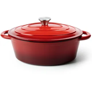 Ovaler Dutch Oven zum Brotbacken, 4,5 Quart Antihaft-Emaillierter Gusseisen-Dutch Oven Topf mit Deckel, ofenfest, ovale Kasserolle mit Deckel bis 260 °C zum Backen, Schmoren, Eintöpfe, Braten (rot)