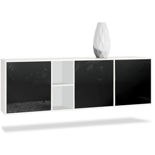 Vladon Sideboard Cuba (Kommode, mit 3 Türen und 2 offene Fächer), Weiß matt/Schwarz Hochglanz (182 x 53 x 35 cm) schwarz