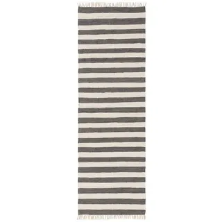 benuta Pop Baumwollteppich Tom - Grau/Weiß 80x250 cm - Handgewebter Wohnzimmer Teppich - 100% Recycelte Baumwolle - Für Fußbodenheizung geeignet