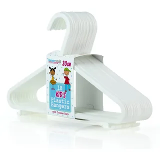 Hangerworld 18 Stück Kunststoff Kleiderbügel mit Hosen/Rock Bar für Baby & Kleinkind Kleidung - Weiß - 30 cm