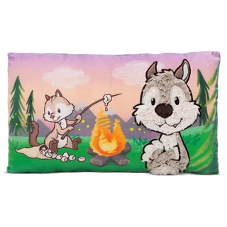 NICI Kissen Wolf Winny & Streifenhörnchen Jojo 43x25 Cm - Multicolor & Green