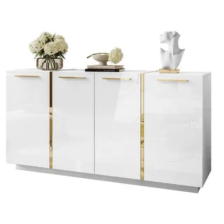 ALLHOUSE24 Kommode DIAMANT GOLD Hochglanz 158 cm Sideboard weiß, schwarz oder kaschmir (1x Kommode), Breite 158 cm weiß