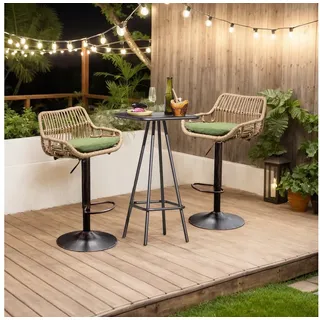 LVHOM Barhocker Rattan 360° drehbar Bistrostuhl/Barstuhl/Drehstuhl/Besucherstuhl (höhenverstellbar mit Fußstütze & Retro-Charme, Infoor&Outdoor), Küchen, Esszimmer, Garten, Balkon, Schwimmbad, Bistro grün