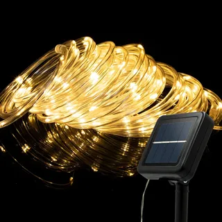Liyade Solar-LED-Lichtschlauch 10 m 100 LED, Warmweiß, wasserdicht | Glasklarer Schlauch für Außen, Hochzeit, Party, Weihnachten und Weihnachtsbeleuchtung