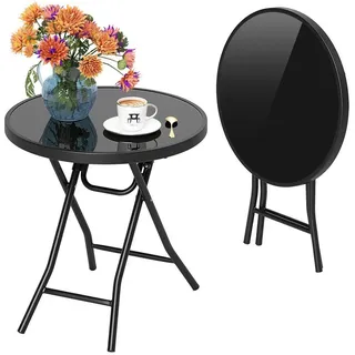 KOMFOTTEU Gartentisch, Beistelltisch klappbar aus Metall, rund schwarz