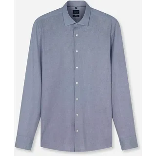 Langarmhemd OLYMP "Level Five 24/Seven", Herren, Gr. 44, N-Gr, grau (marine), Jersey, Obermaterial: 92% Baumwolle, 8% Elasthan, gemustert, hüftbedeckend, 2-Knopf-Manschette verstellbar, Hemden, Businesshemd, Kent-Kragen