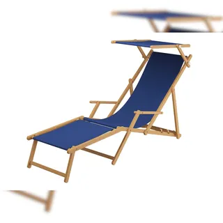 Erst-Holz Sonnenliege blau Gartenliege Fußteil Sonnendach Kissen Buche hell klappbar 10-307 N F S KD