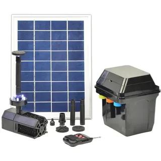 Innovative Solar Teichpumpe Solar Springbrunnen Solar Wasserspiel Solar-Teichpumpen-Set für den Gartenteich mit Akku Led-Beleuchtung Solarpanel im stabilen Alu-Rahmen