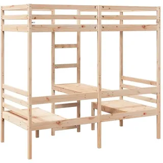 vidaXL Hochbett mit Schreibtisch & Stühlen 80 x 200 cm Kiefer massiv weiß