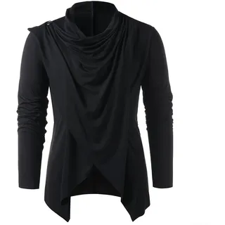 Asymmetrische Strickjacke mit Schalkragen, langärmelig, vorne offen, mittelalterlicher Stil, einfarbig, Polyester, lässiges Oberteil für leichte Schichten (L schwarz)
