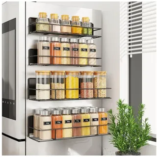 LuxusKollektion Gewürzregal Gewürzregal magnetisch Kühlschrank ohne Bohren 4 Stück Große schwarz