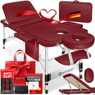 Kesser KESSER® Mobile Massageliege klappbar & höhenverstellbar 3 Zonen Massagebett Massagetisch Kosmetikliege Breit Therapieliege Aluminium + 10x Gesichtsauflage mit Kopfstütze Armlehnen & Tasche