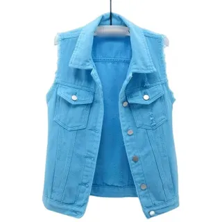 Jeans Weste Für Männer,Blaue Kurze Damen-Jeansweste Für Den Sommer, Schlanke, Ausgefranste, Zerrissene Jeansweste, Geknöpfte Jacke Mit Taschen, Verwaschene Jeansjacke, Weste, Ärmellose Strickja - XXL