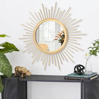 HLFMVWE Spiegel Rund Gold Sonnenspiegel Klein Wanddeko Wohnzimmer Haus und Schlafzimmer Wand zum Aufhängen und Dekorieren 30L x 30B cm