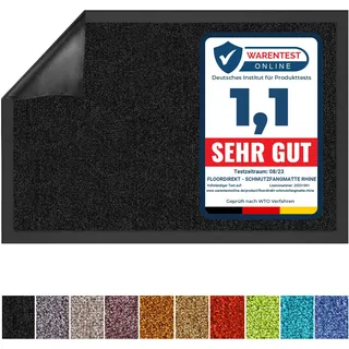 Floordirekt Schmutzfangmatte Rhine - waschbare & leistungsstarke Fußmatte - Sauberlaufmatte mit Rutschfester Rückseite - Türmatte für den Eingangsbereich (Schwarz, 60 cm x 90 cm)