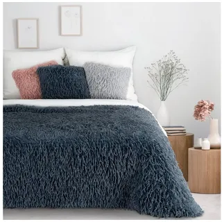 Wohndecke Flauschige Decke ADORE 130x170 cm, Eurofirany, Weiche Sofadecke, Felldecke, Flauschiger Überwurf blau
