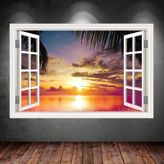 Wall Smart Designs Fenster Farbige Paradies Meer Sonnenuntergang Aufkleber Grafik WSD548 - Groß 100cm (W) X 70cm (H)
