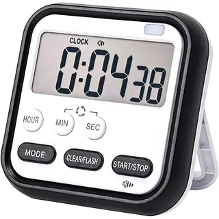 Timer Digital Mit Countdown, Kitchen Timer Visuell Mit Großem LCD und Blinklicht, Eieruhr Magnetisch, Vibration, Lautlos-Modus, 2 Alarmen, Digitale Küchentimer, Küchenwecker Für Lernen Sport (Schwarz)