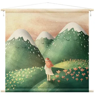 Bilderdepot24 Wandteppich modern Mädchenzimmer Aquarell grün, quadratisch, Höhe: 2.6 mm, großes Wandbild aus Natur-Baumwolle Wandbehang Stoffbild Tuch Wollseil grün 110 cm x 110 cm x 2.6 mm