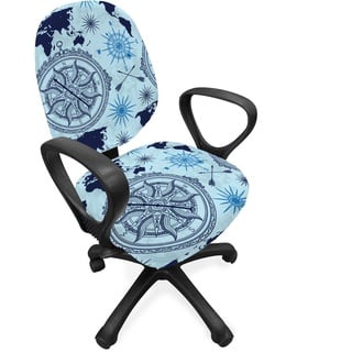 ABAKUHAUS Kompass Bürostuhl Schonbezug, Weltkarte Pfeil-Muster, dekorative Schutzhülle aus Stretchgewebe, Blassblau Indigo