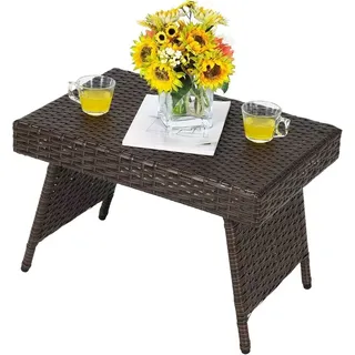 Costway Rattantisch Beistelltisch 60 x 40 x 40 cm Braun