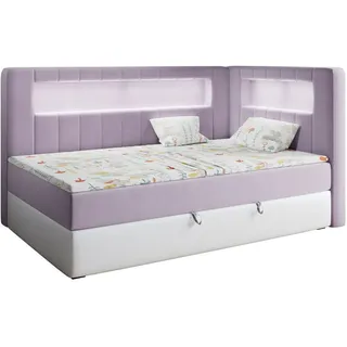 MKS Boxspringbett, Violett, Weiß, Textil, 1-Sitzer, Rechteckig, 90x200 cm, Kinderzimmer & Jugendzimmer, Jugendmöbel, Jugendbetten