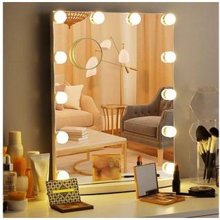 TLGREEN Kosmetikspiegel mit beleuchtung,12 LED Tischspiegel,40 x 50 cm Hollywood Spiegel (Satz), mit 3 Einstellbare Leuchten,10 x Vergrößerungsspiegel weiß
