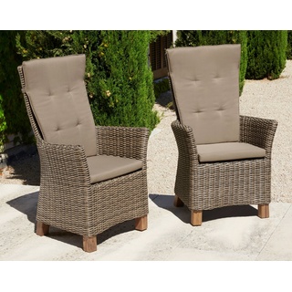 MERXX Gartenstuhl Toskana (Set, 2 St), 2er Set, Polyrattan/Akazienholz, inkl. Auflage beige