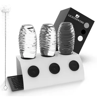 LICHTENWERK® Hochwertiger Edelstahl Flaschenhalter kompatibel mit SodaStream Flaschen [GESCHÜTZTES Design] - 3er Abtropfhalter + Zubehör - Abtropfgestell kompatibel mit SodaStream - Flaschenhalter