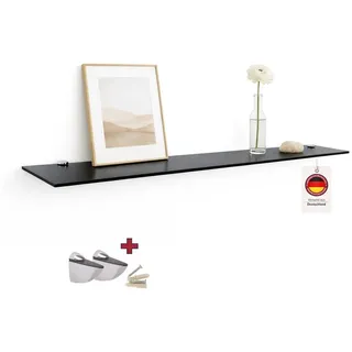 HOOZ Wandregal Glasregal, Wandablage ESG 90x13 cm, rechteckig, mit Halterung Schwarz, Regal Glas, Platzsparende Wandboard für Dusche, Bad, Küche oder Wohnraum schwarz 90 cm