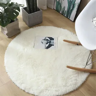 Highdi Teppich Rund 60/80/100/120/140/160/200cm Wohnzimmer Flauschig Weich Modern Shaggy Teppiche rutschfest Runder Teppich Teppiche Area Rug für Kinderzimmer Schlafzimmer 12 Farbe (140cm,Weiß)