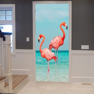 3D-Tür-Aufkleber Flamingo-Cartoon-Tier Selbstklebende Tür Poster Tür Tapete Tür Wandbild Tür Kunst Tür Wandaufkleber Tür Foto 77 X 200 Cm Für Wohnzimmer Schlafzimmer Badezimmer Küche Türdekoration