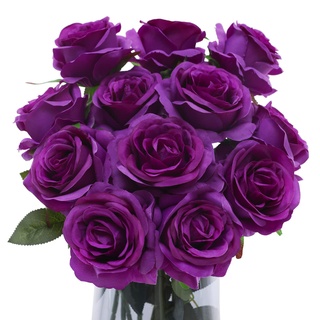 Floralsecret 12 Stück künstliche Rosen, Seidenblumenstrauß, künstlicher einzelner Stiel mit langem Stiel für Zuhause, Hochzeit, Party, Gartendekoration (lila)