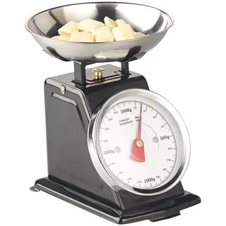 Analoge Retro-Küchenwaage bis 2 kg mit Tara-Funktion, schwarz, Metall