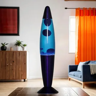 Licht-Erlebnisse Lavalampe Blau, Deko Lampe Klein, Stimmungslicht, 36 cm, mit Kabelschalter, Geschenkidee, Mini Lavalampe, Retro Lampe