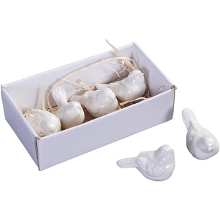 Creative Co-Op DE5729 6er Set Keramik Vögel weiß 6,3 cm