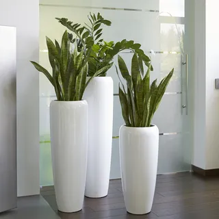 Klocke Dekorationsbedarf Moderne & Hochwertige Pflanzvase/Pflanzkübel – Medium: 100cm - Hochglanz Weiß - Fiberglas - Mit Einsatz – Indoor & Outdoor – Wetterbeständig & Frostsicher