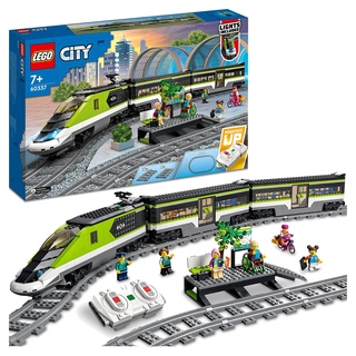 LEGO 60337 City Personen-Schnellzug, Set mit ferngesteuertem Zug, Eisenbahn-Spielzeug mit Scheinwerfern, 2 Wagen und 24 Schienen-Elementen, Geschenk für Kinder, Jungen und Mädchen