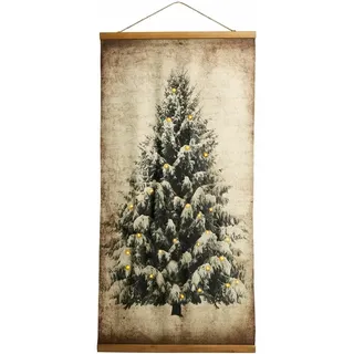 Loberon Bild mit LED Gussers, Tannenbaum-Motiv, Antik-Finish, Festdekoration, Weihnachtsdekoration, Weihnachten, Baumwolle, Tannenholz, Jute, beige/braun