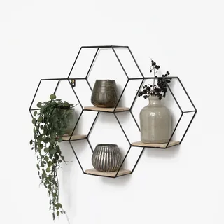 Vivol Wabenförmiges Wandregal 40,5 x 10,5 x 58 cm Schwarz
