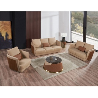 JVmoebel Sofa Moderne Sofagarnitur 3+2 Sitzer Ledersofa Wohnlandschaft Neu, Made in Europe beige