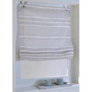 Kutti Raffrollo Manon, mit Hakenaufhängung, ohne Bohren, freihängend, Natur Streifen Landhaus beige 100 cm x 140 cm
